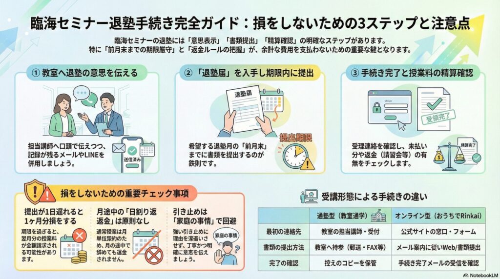 【退会方法】臨海セミナーの退塾で損しない！返金・トラブル対策まとめ