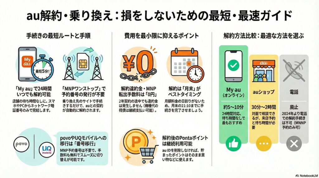 【解約方法】auの解約は5分で完了!違約金0円で損しない手続きガイド