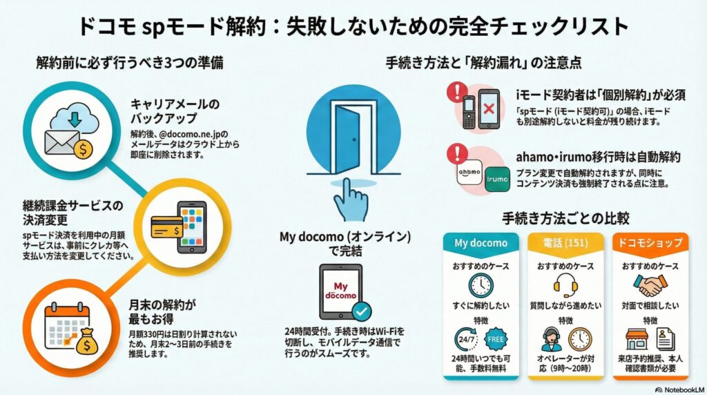 【解約方法】ドコモ spモードの解約手順完全ガイド｜注意点とトラブル対処法も解説