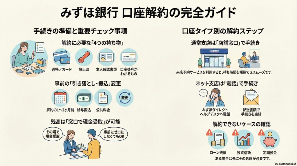 【解約方法】みずほ銀行の口座解約を完全ガイド｜必要なものと手続きの流れを徹底解説
