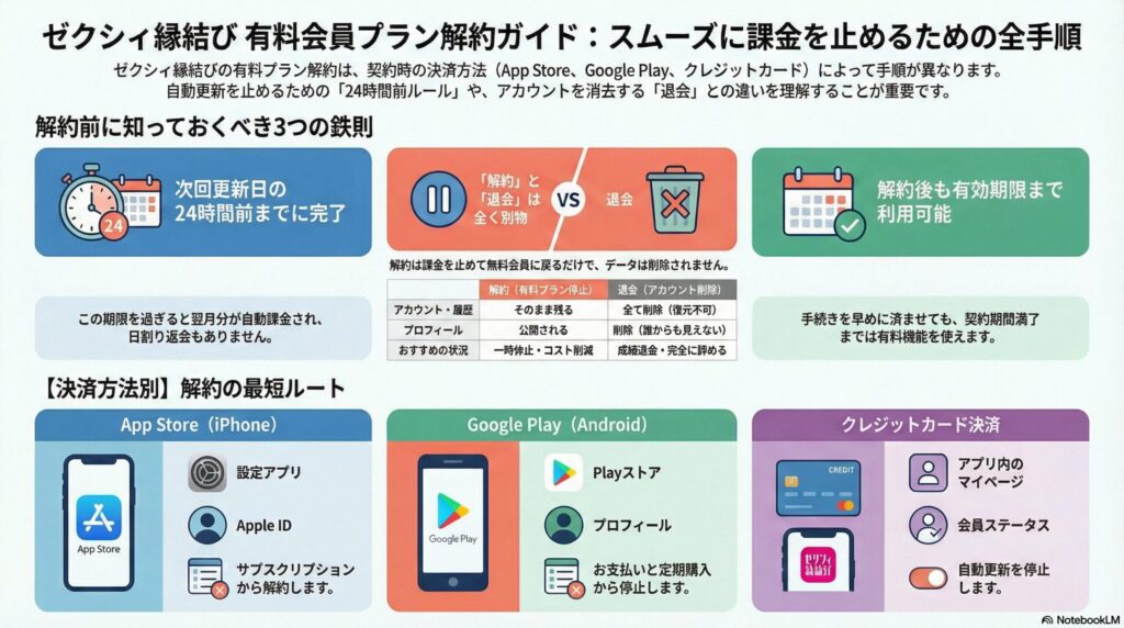 【解約方法】ゼクシィ縁結び有料会員プラン｜解約できない時の対処法も詳しく解説