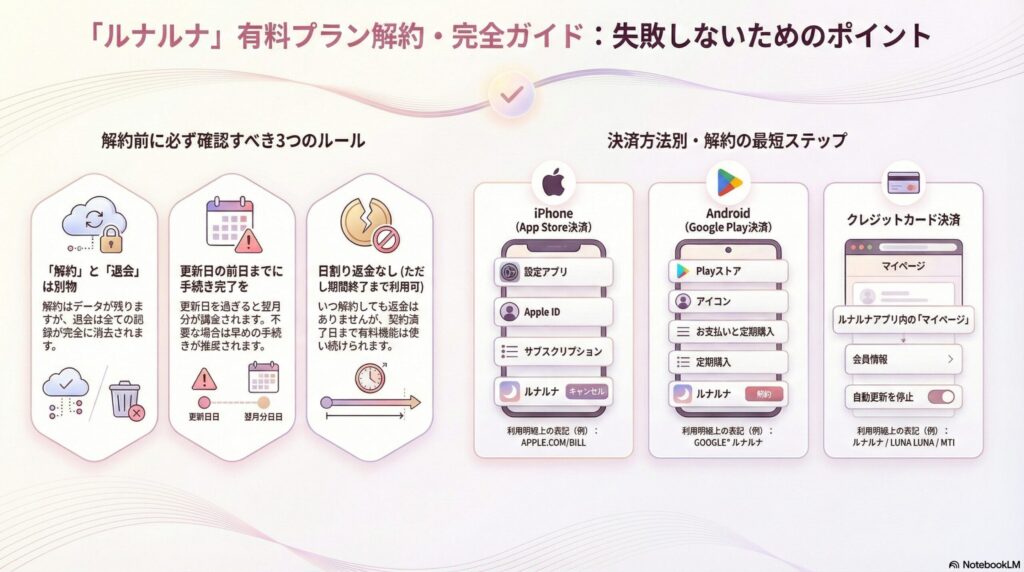 【解約方法】ルナルナ有料プラン｜解約できない時の対処法も詳しく解説