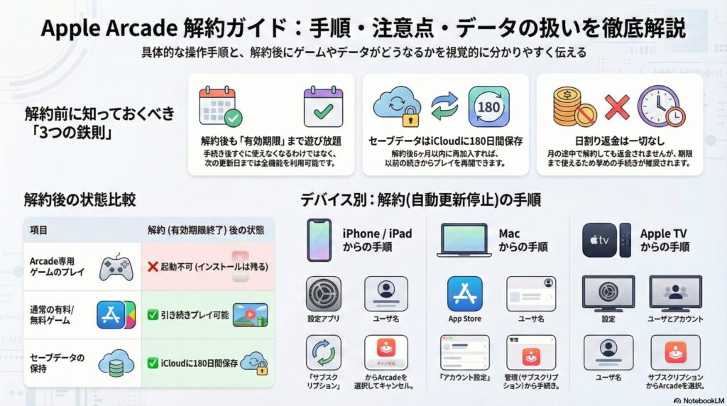 【解約方法】Apple Arcade｜ゲームは消える？セーブデータの扱いを解説