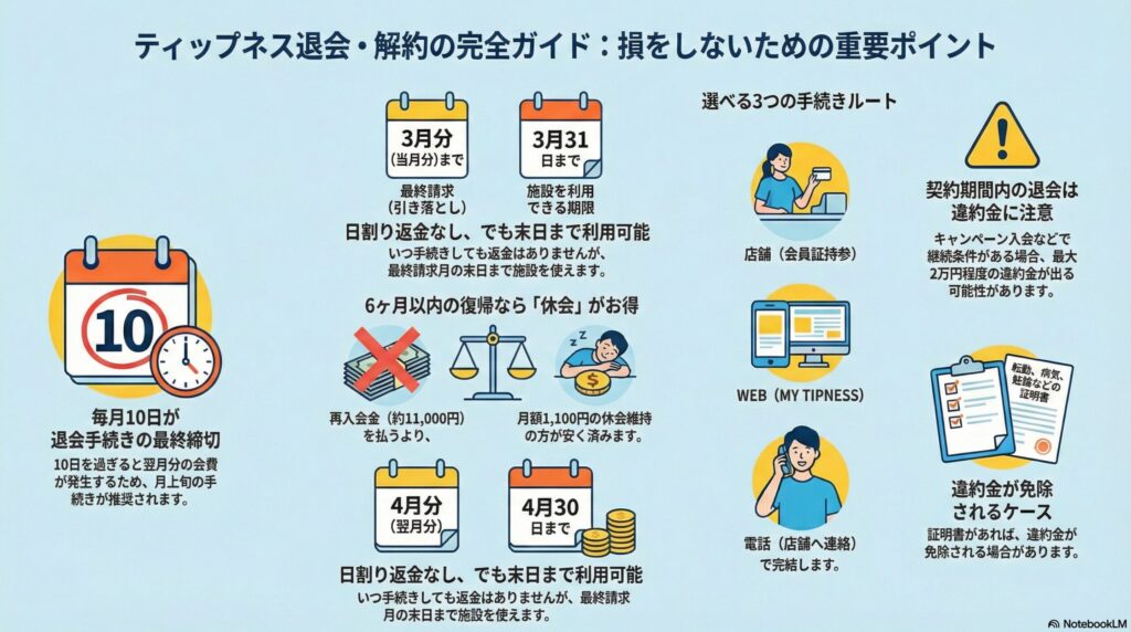 【解約方法】ティップネス｜毎月10日締切!退会手続きの完全ガイド