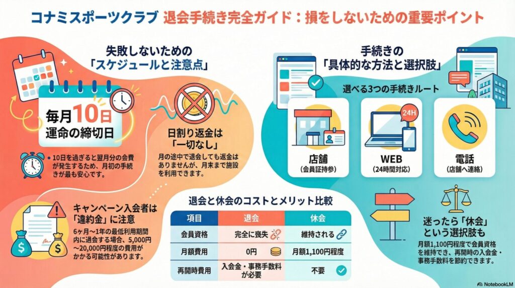 【解約方法】コナミスポーツクラブ｜毎月10日締切!退会手続きの完全ガイド