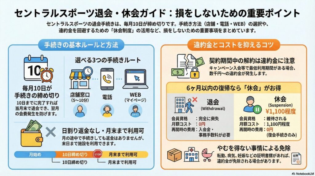 【解約方法】セントラルスポーツ｜違約金を払わずに退会する裏ワザ